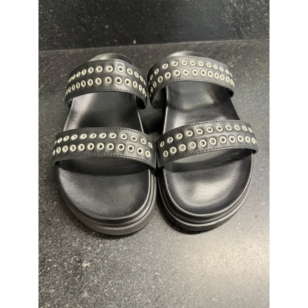 Saint + Sofia Black Eyelet Madison Slide Sandals Double Strap Leather EU 39 US 8